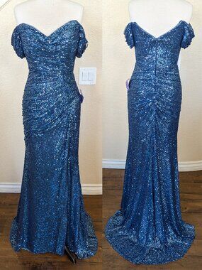 Denim Blue Sequined Off the Shoulder Formal Dress 2